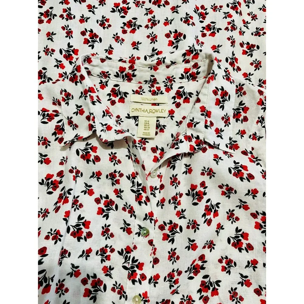 Cynthia Rowley linen dress maxi cottage roses classic summer vacation women 8